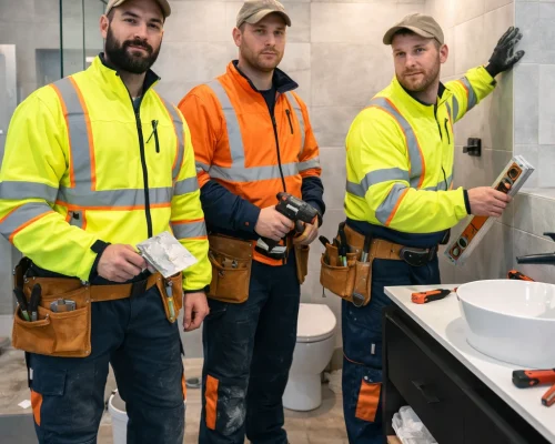 Team-work-together-in-bathroom-renovation-project-in-cary